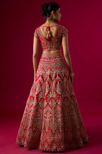 Red Silk Zardosi Embroidered Lehenga Set