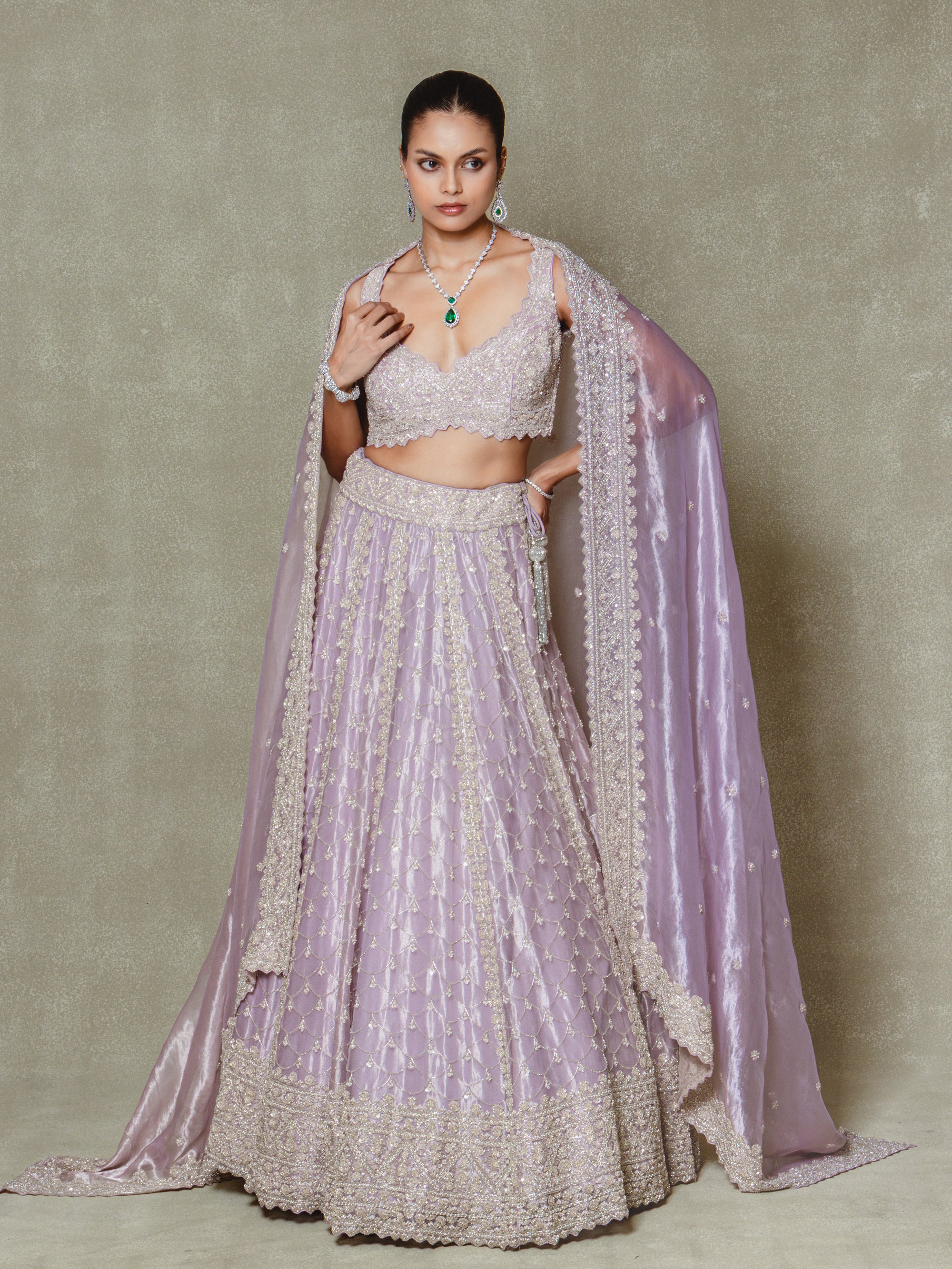 Lilac Tissue Sequins and Cutdana Embroidered Lehenga Set