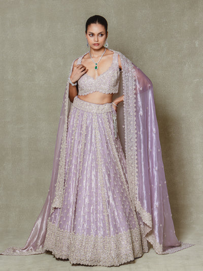 Lilac Tissue Sequins and Cutdana Embroidered Lehenga Set