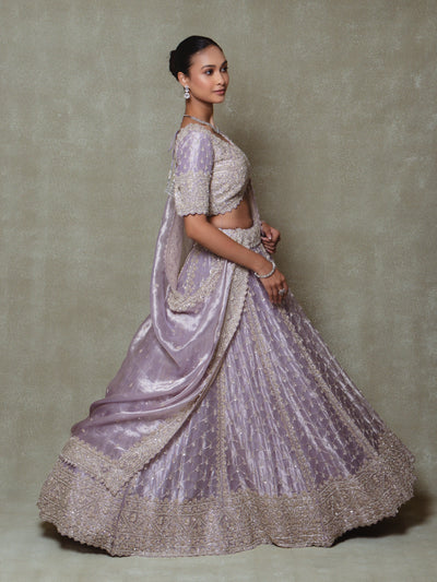 Lilac Tissue Embroidered Lehenga Set