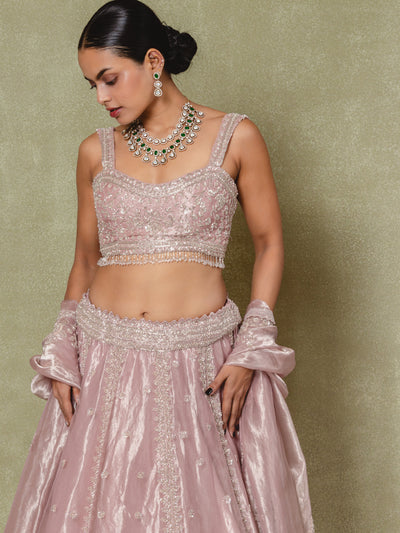 Lavender Tissue Pearls and Sequins Embroidered Lehenga Set