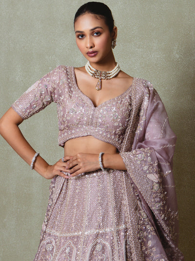 Lavender Tissue Pearls Embroidered Lehenga Set