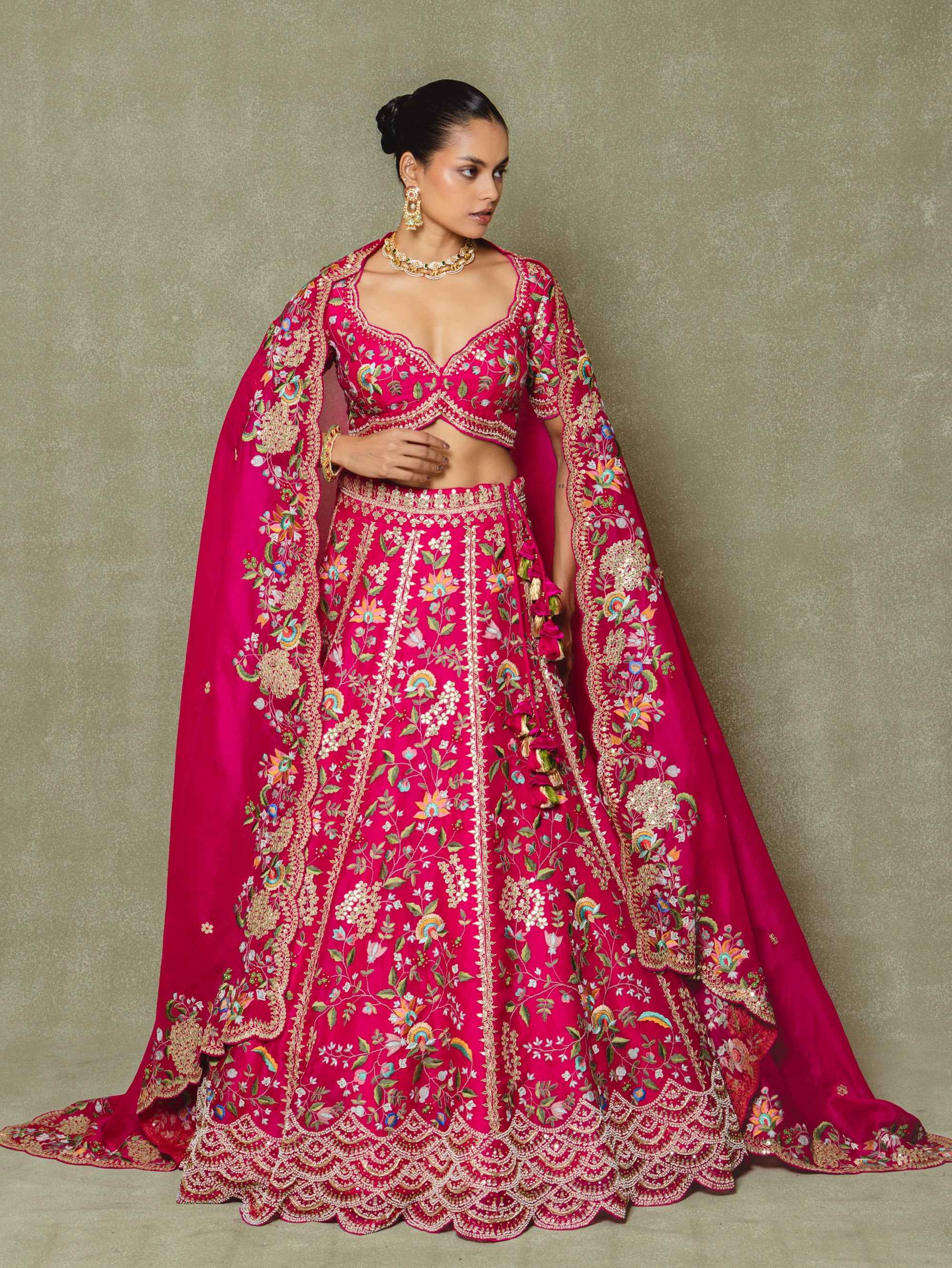 Pink Organza Embroidered Lehenga Set