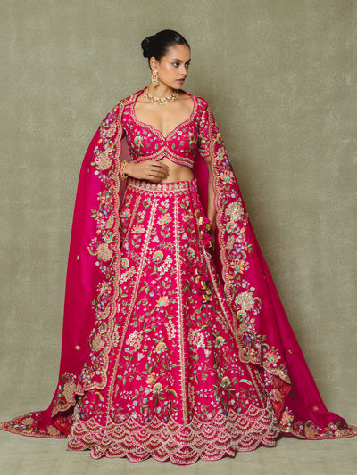 Pink Organza Embroidered Lehenga Set