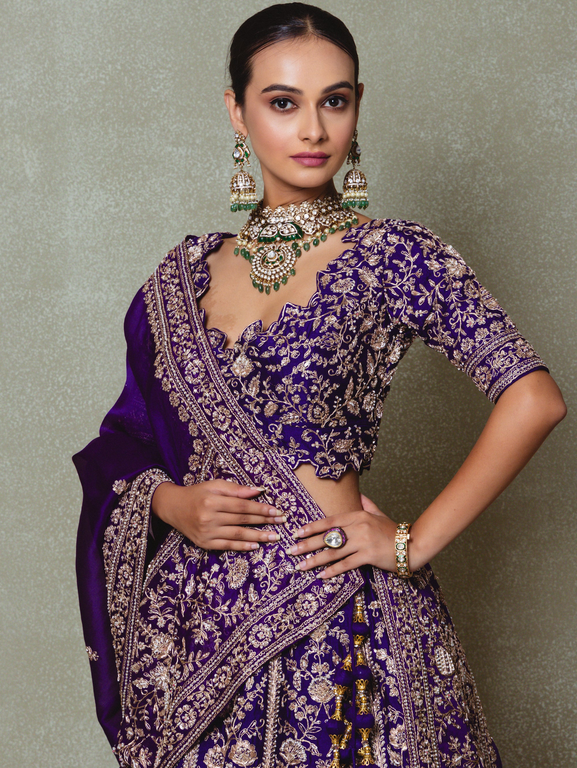 Purple Organza Embroidered Lehenga Set
