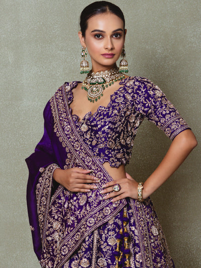 Purple Organza Embroidered Lehenga Set