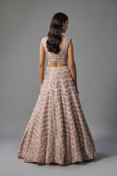 Lavender Tissue Sequins and Cutdana Embroidered Lehenga Set