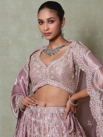 Rose Pink Tissue Pearls Embroidered Lehenga Set