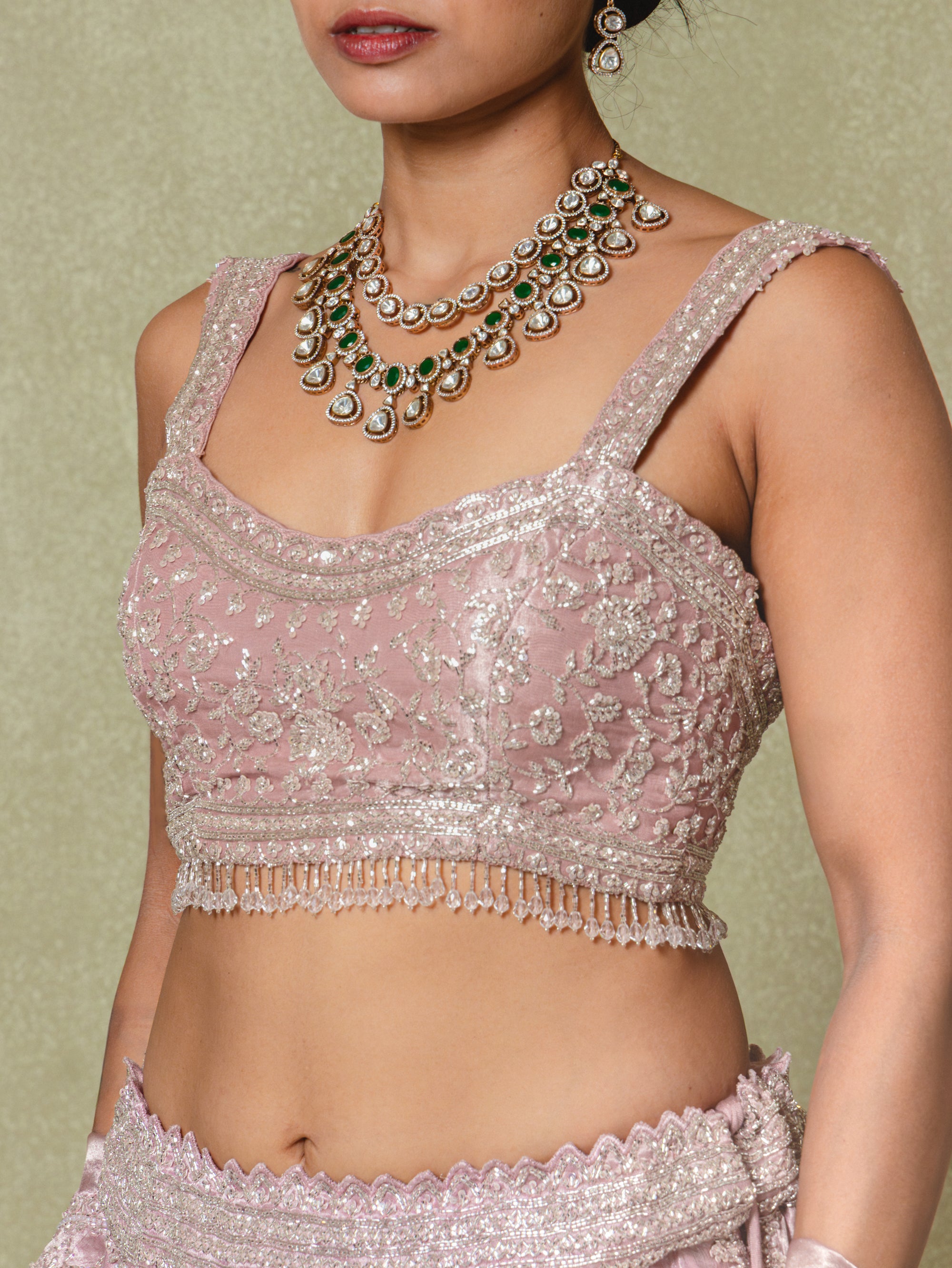 Lavender Tissue Pearls and Sequins Embroidered Lehenga Set