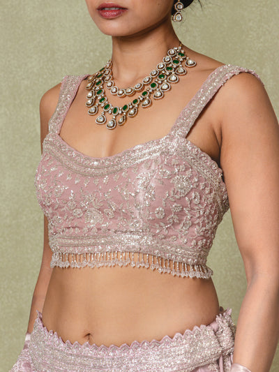 Lavender Tissue Pearls and Sequins Embroidered Lehenga Set