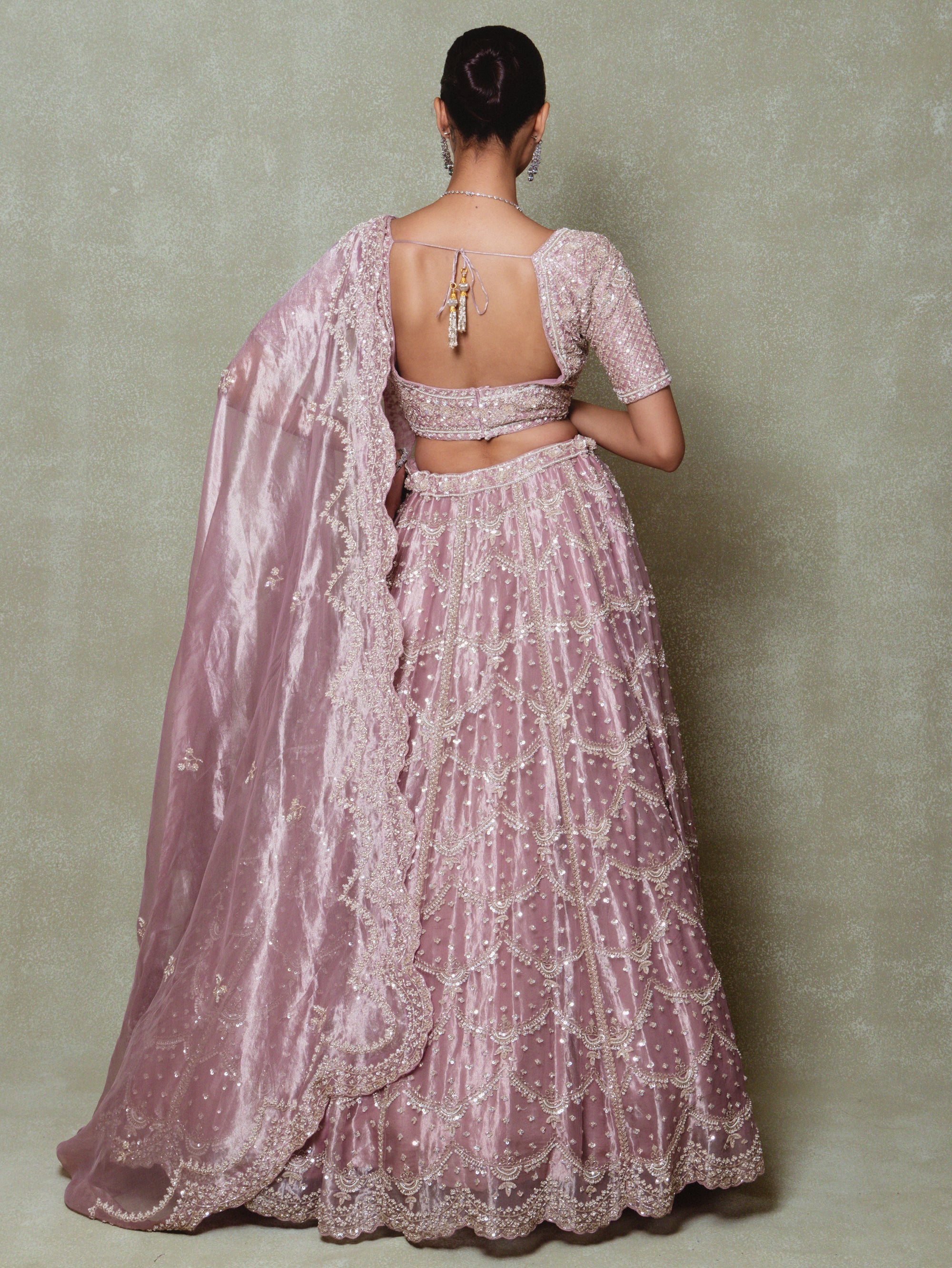 Rose Pink Tissue Pearls Embroidered Lehenga Set