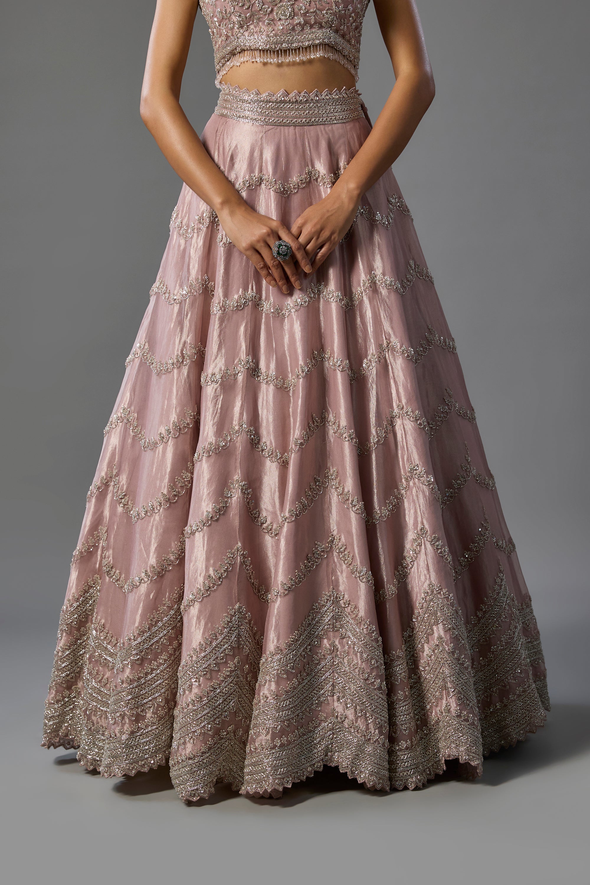 Lavender Tissue Pearl Embroidered Lehenga Set