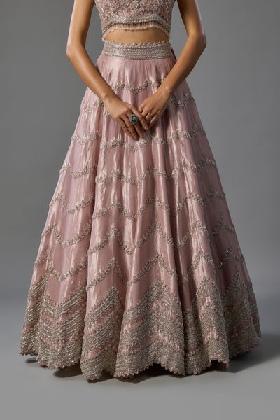 Lavender Tissue Pearl Embroidered Lehenga Set