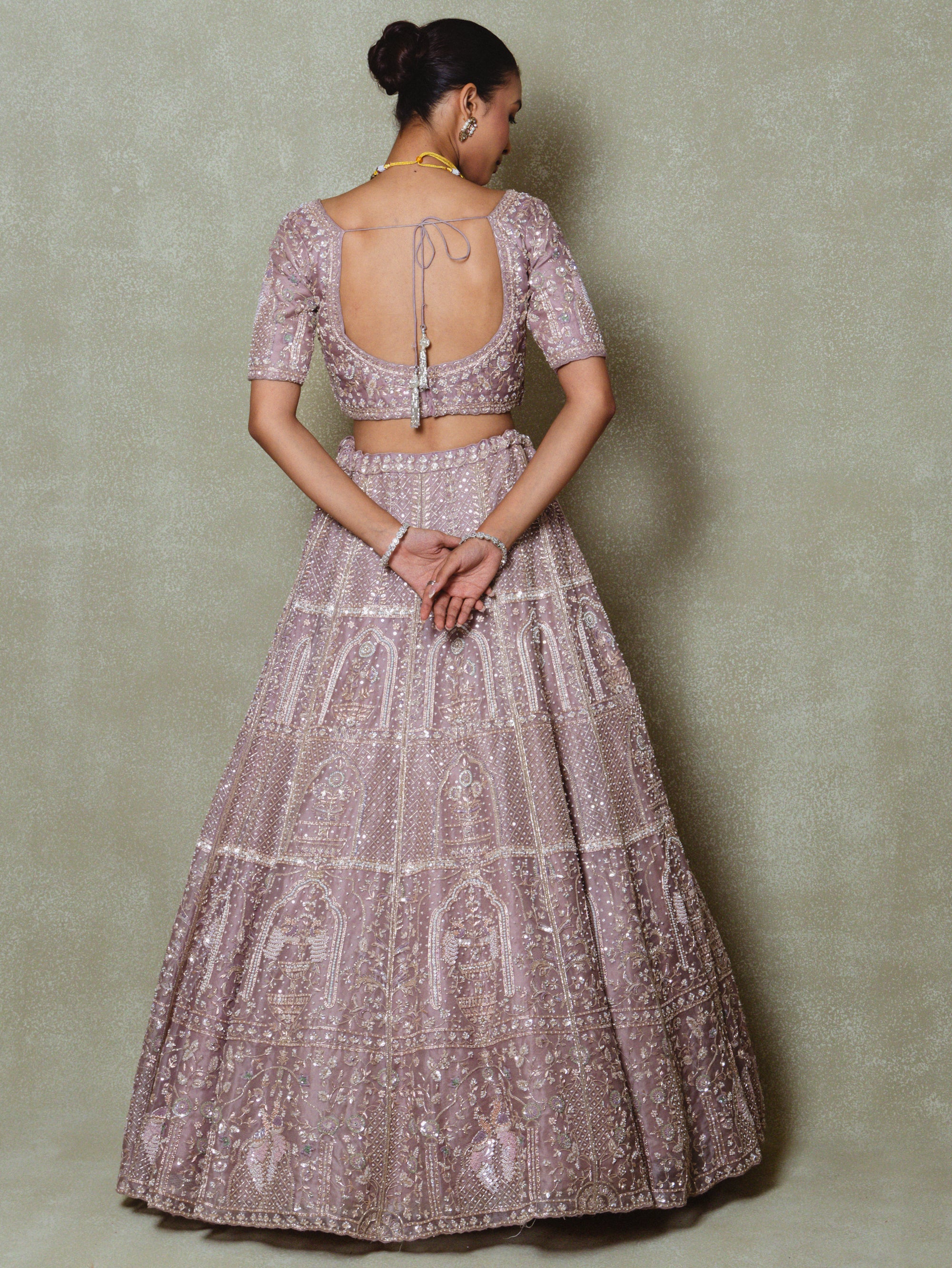 Lavender Tissue Pearls Embroidered Lehenga Set