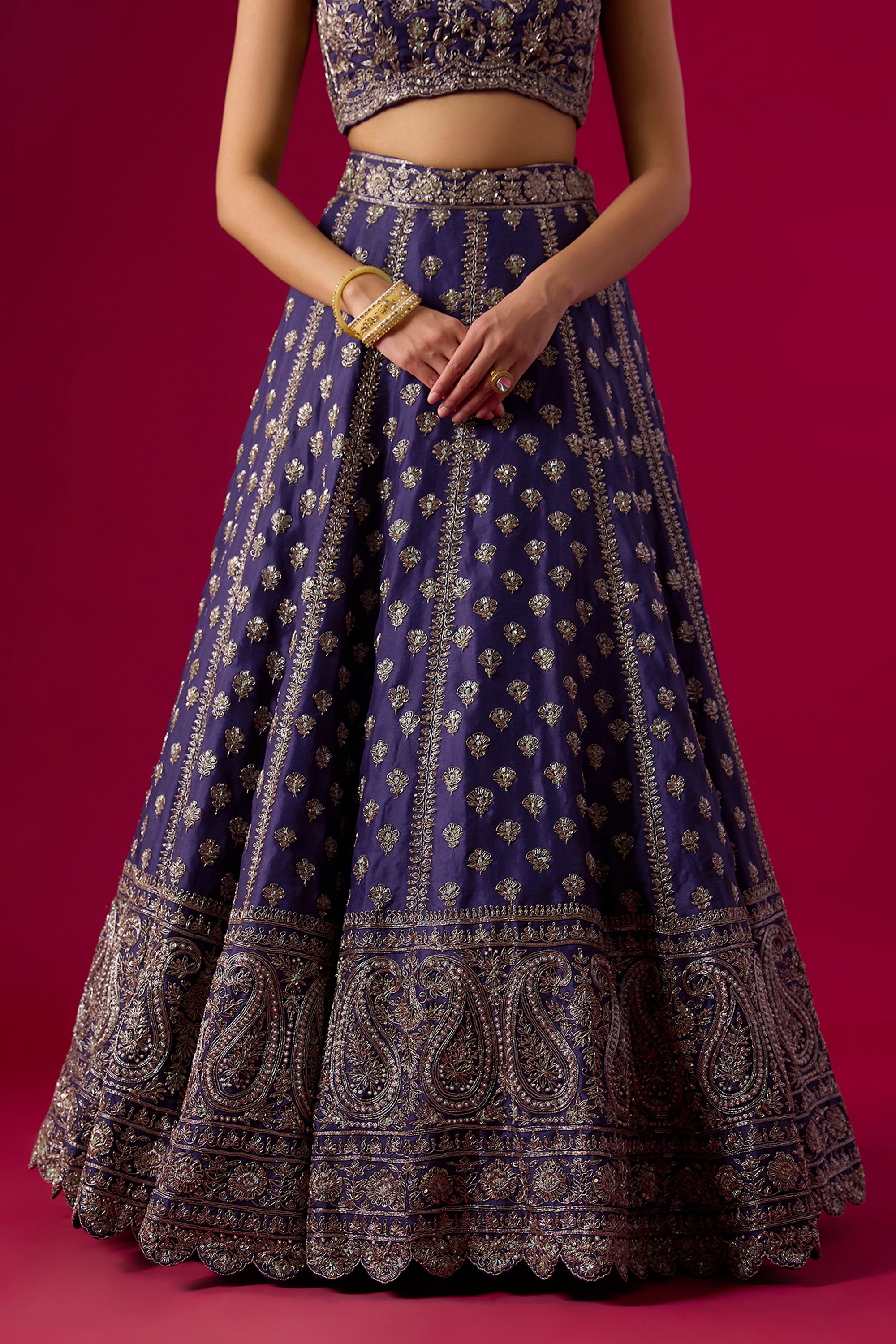 Purple Organza Pearl Embroidered Lehenga Set