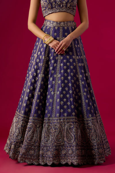 Purple Organza Pearl Embroidered Lehenga Set