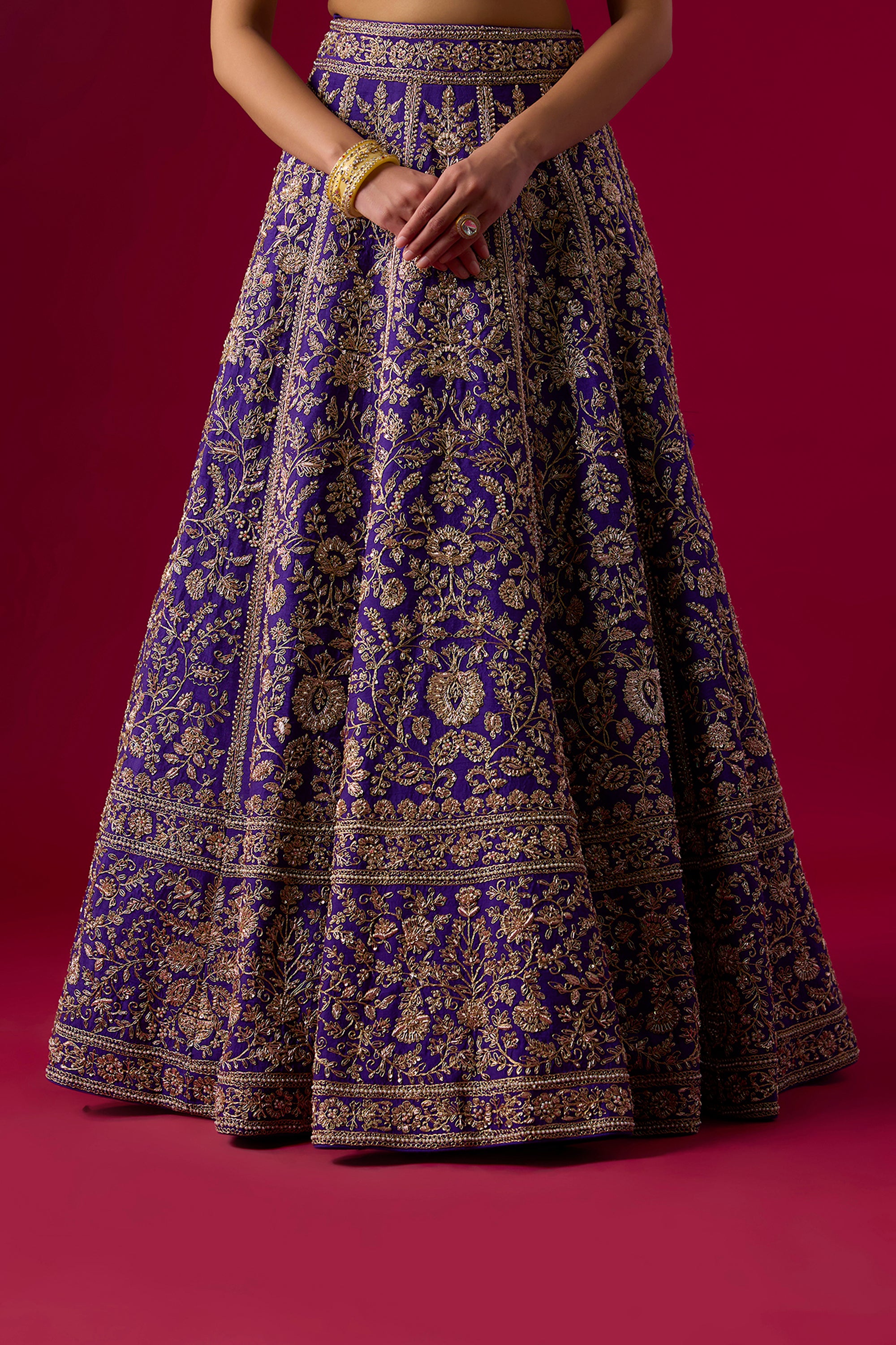 Purple Silk Sequins Embroidered Lehenga Set