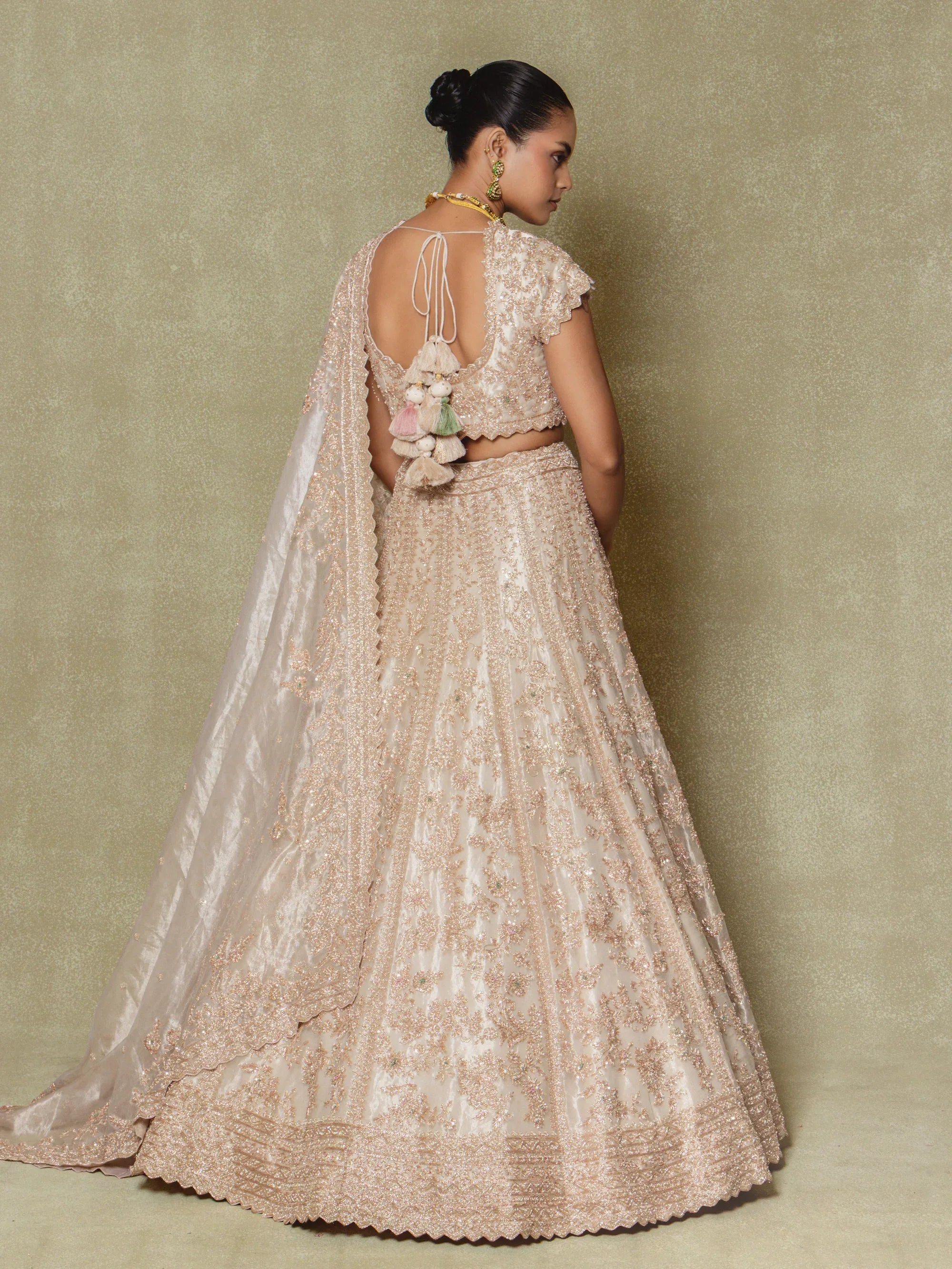 Champagne Silk Embroidered Lehenga Set - Vedant G