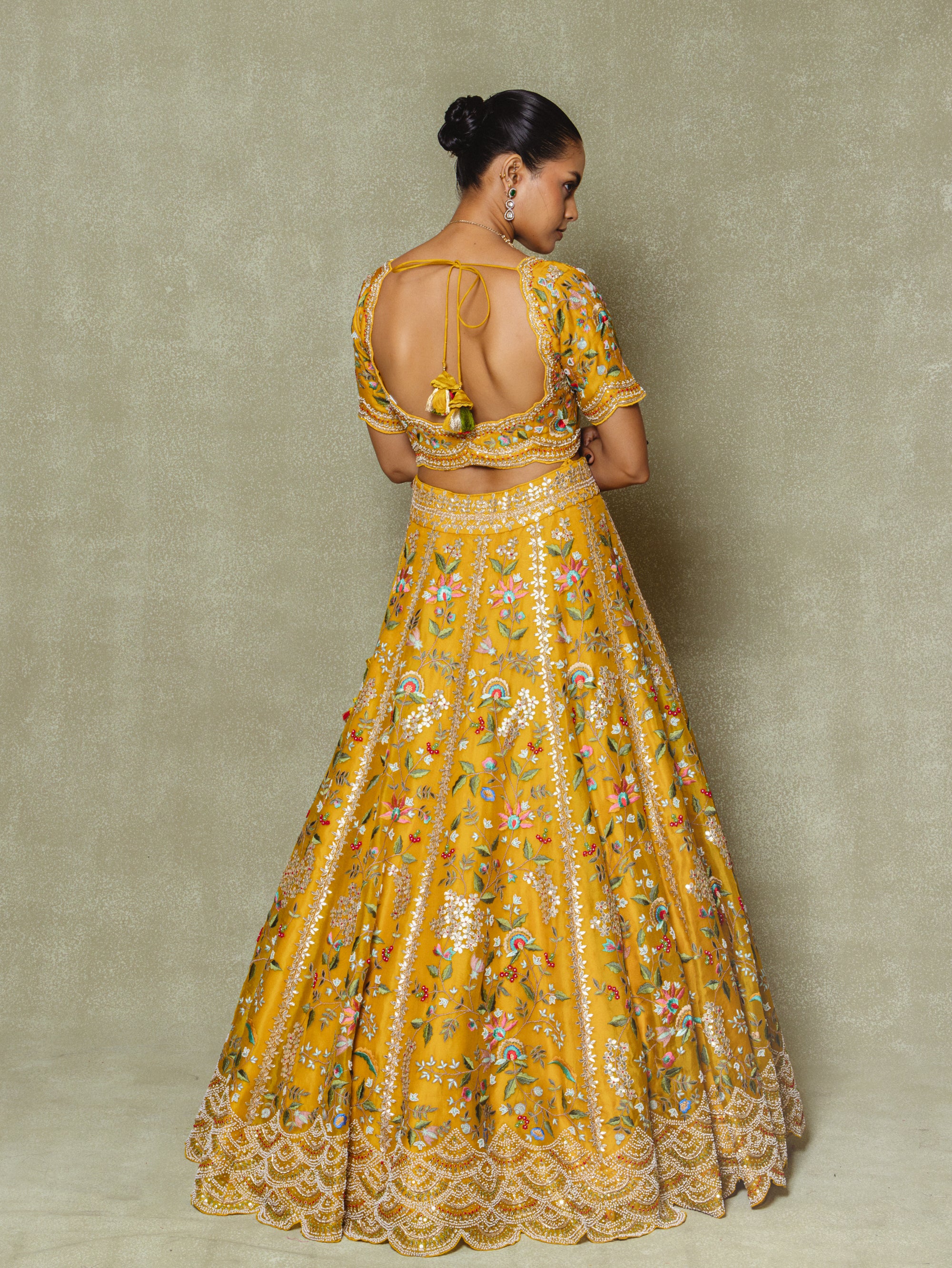 Yellow Organza Embroidered Lehenga Set
