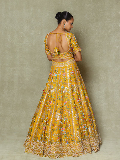 Yellow Organza Embroidered Lehenga Set