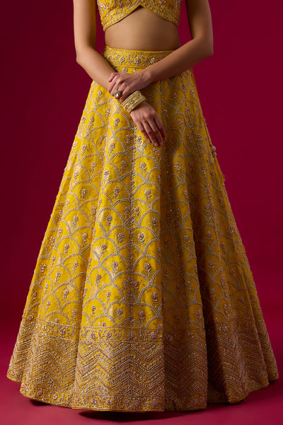 Yellow Brocade Sequins Embroidered Lehenga Set