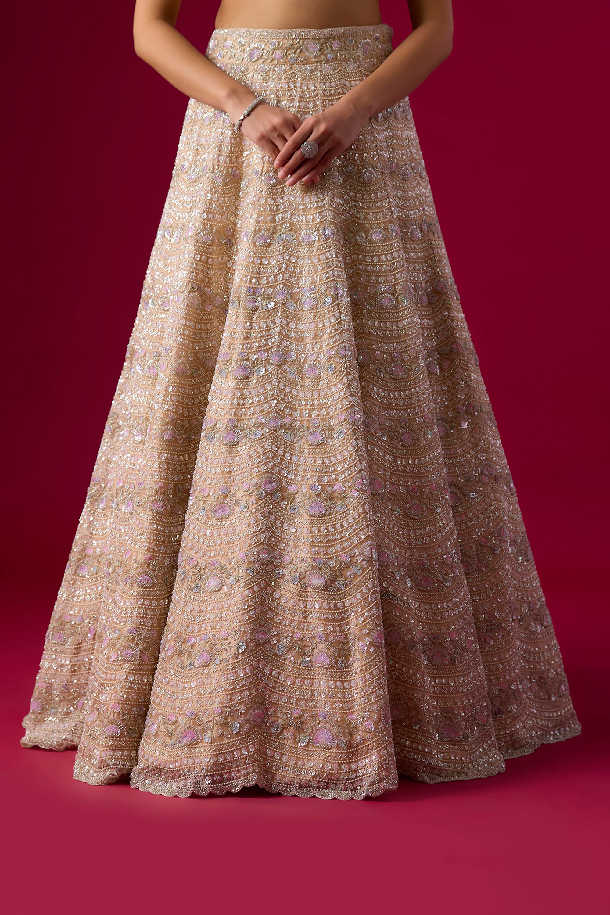 Peach Tissue Sequins Embroidered Lehenga Set