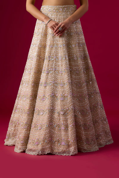 Peach Tissue Sequins Embroidered Lehenga Set