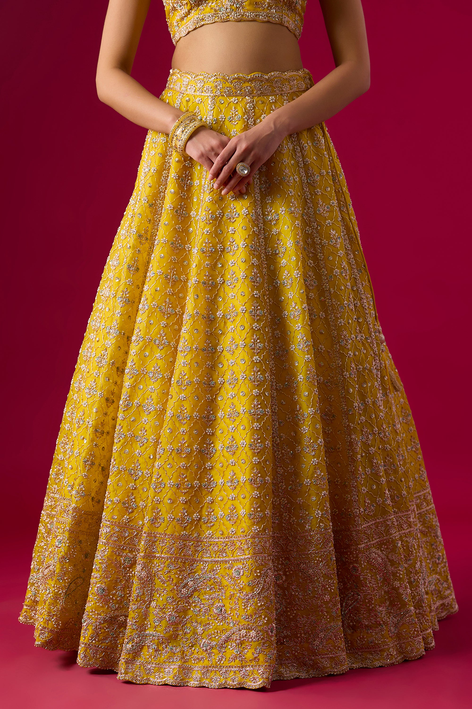 Yellow Organza Cutdana Embroidered Lehenga Set