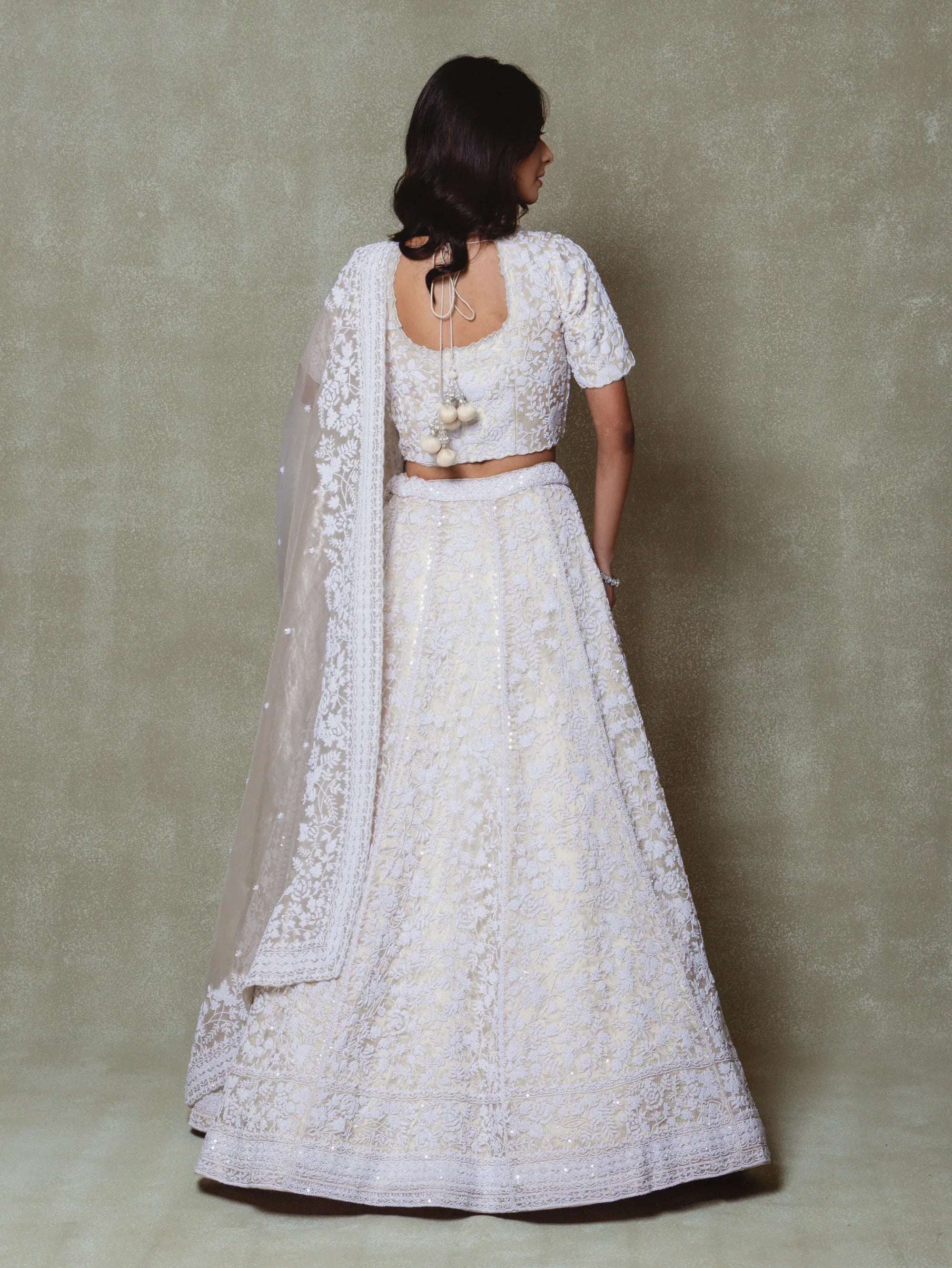 Champagne Tissue Pearls and Cutdana Embroidered Lehenga Set - Vedant G