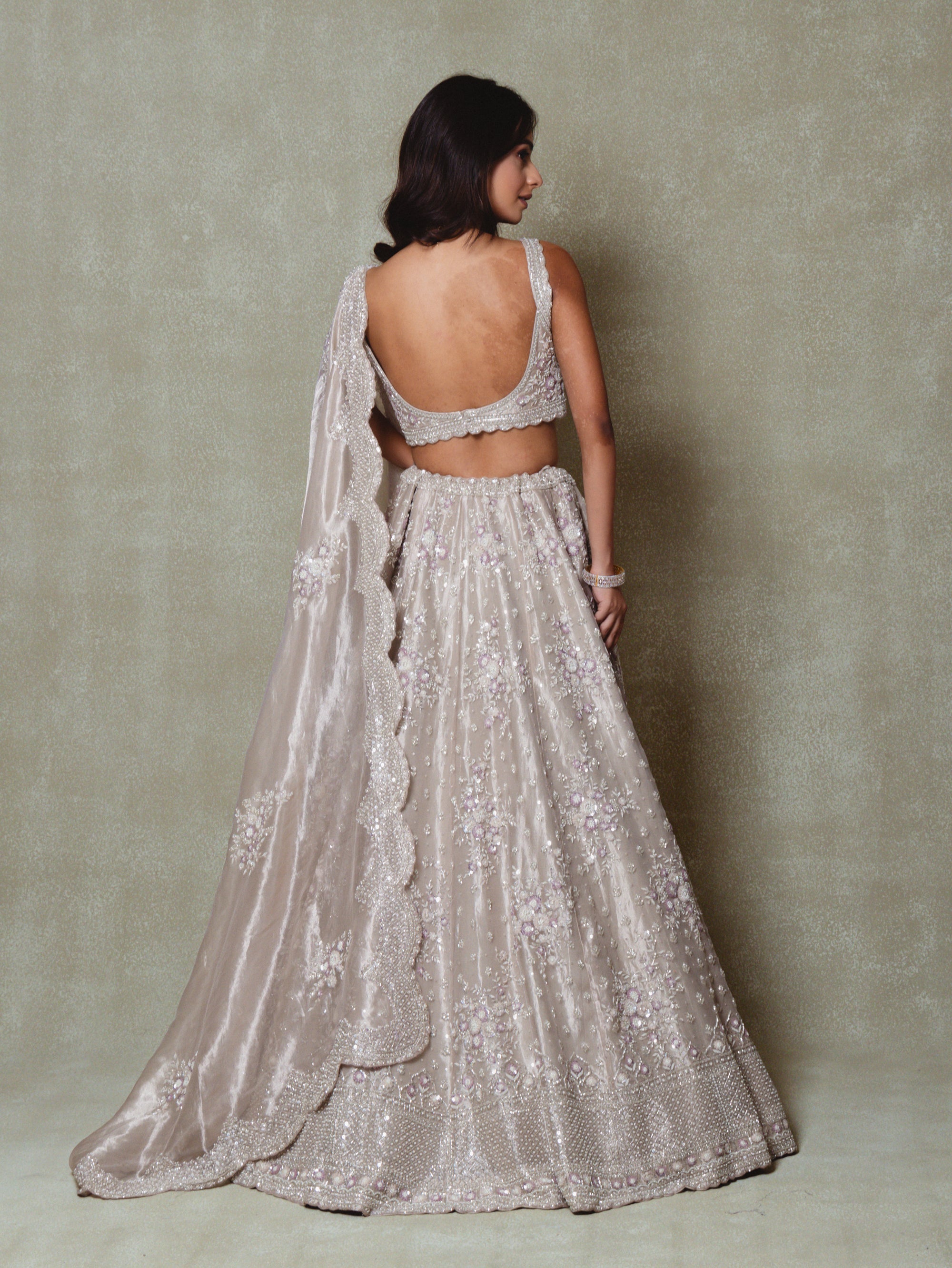 Grey Tissue Embroidered Lehenga