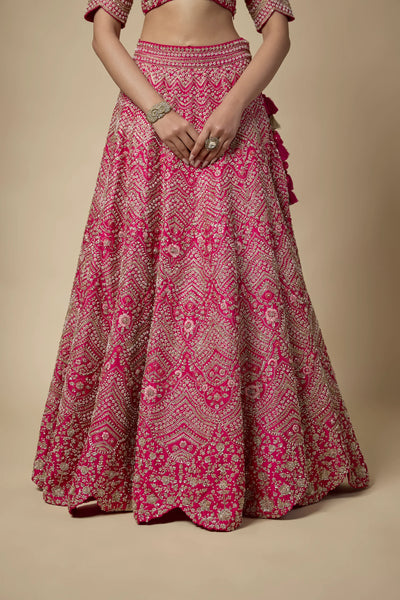 Fuschia Pink Silk Sequins Embroidered Lehenga Set - Vedant G
