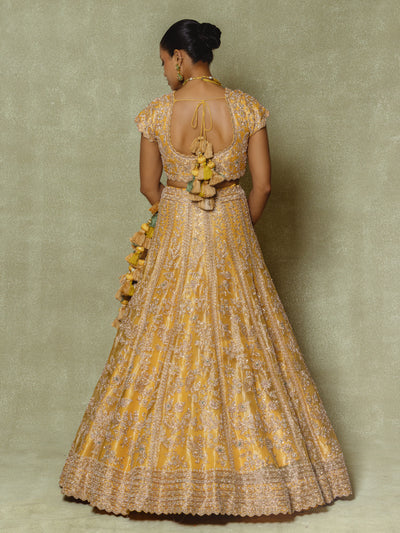 Yellow Tissue Embroidered Lehenga Set