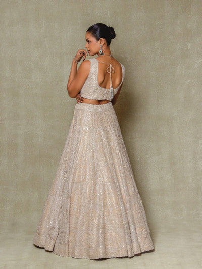 Champagne Tissue Sequins and Cutdana Embroidered Lehenga Set - Vedant G