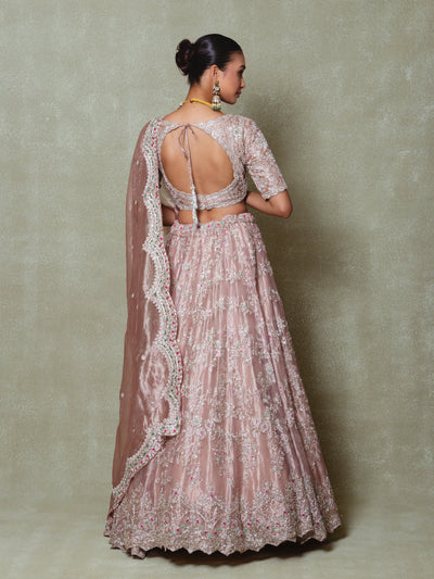 Lavender Tissue Zardosi and Sequins Embroidered Lehenga Set