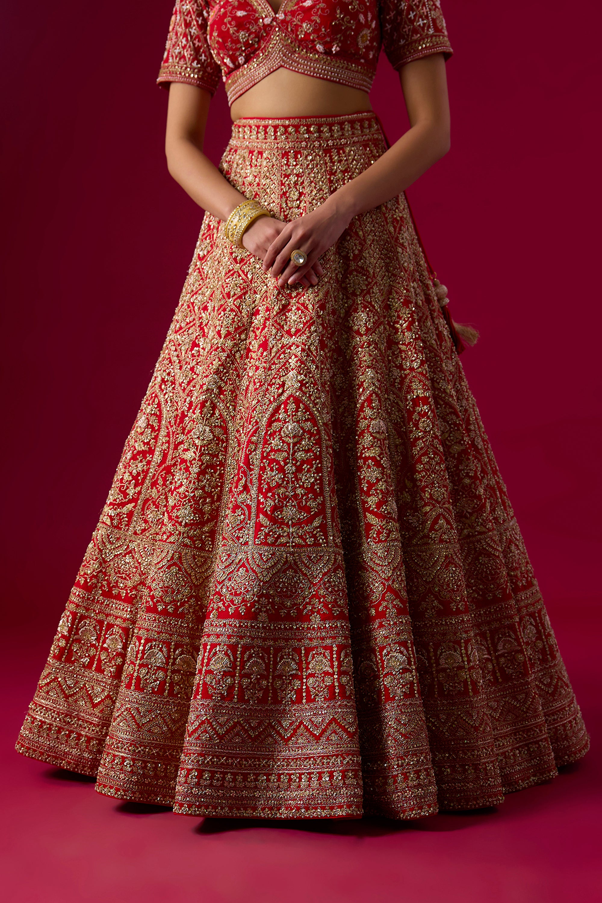 Red Silk Sequins Embroidered Lehenga Set