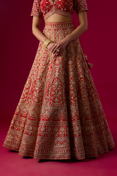 Red Silk Sequins Embroidered Lehenga Set