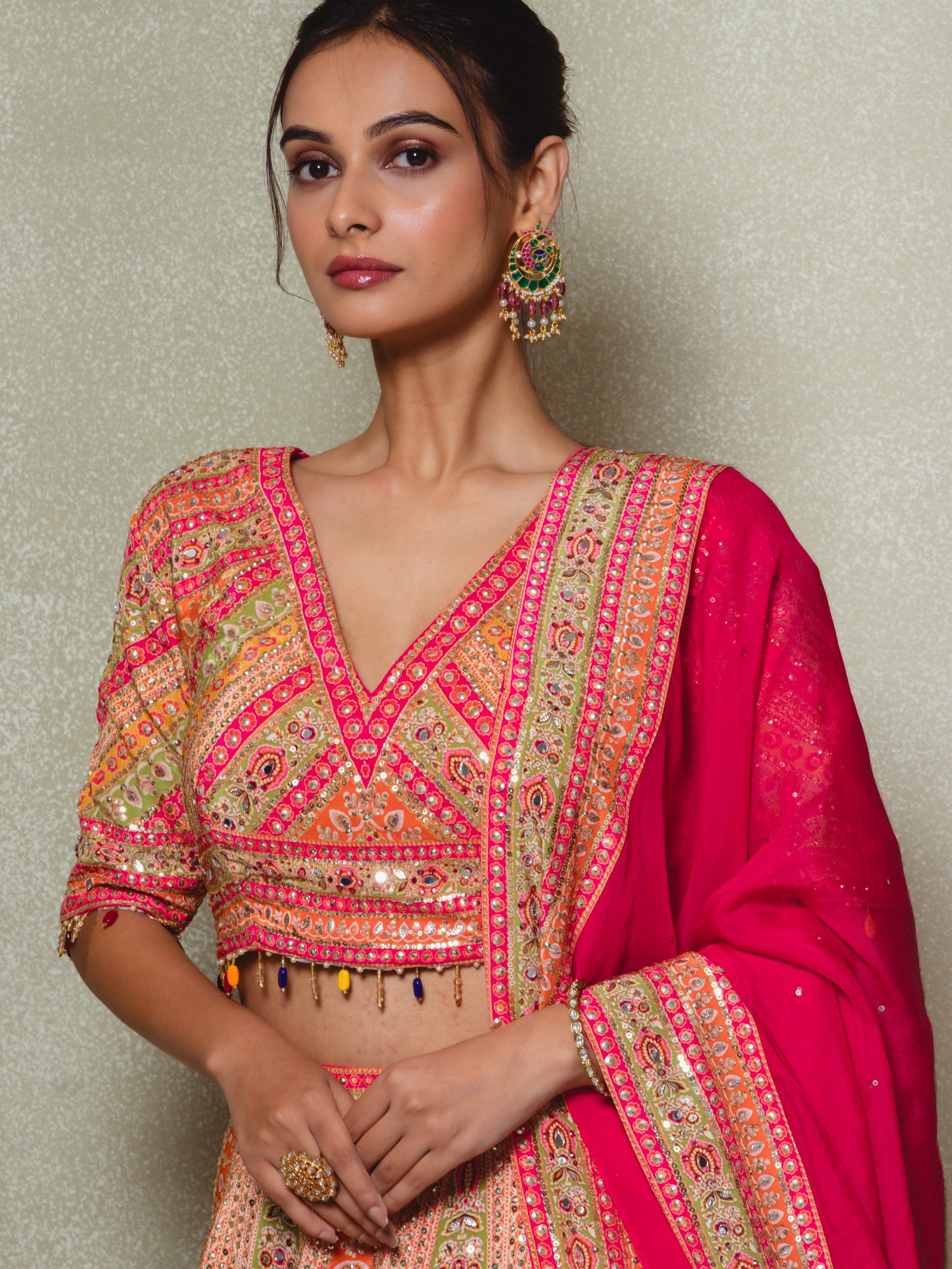 Pink Crepe Sequins Embellished Lehenga Set