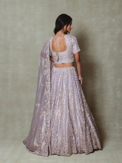 Lilac Tissue Pearls and Sequins Embroidered Lehenga Set