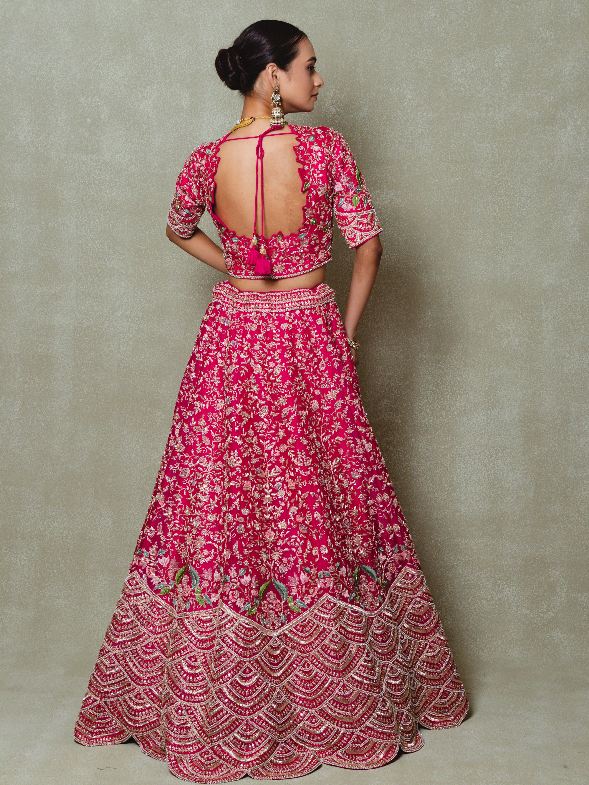Rani Pink Organza Embroidered Lehenga Set