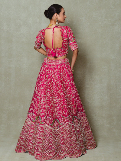 Rani Pink Organza Embroidered Lehenga Set