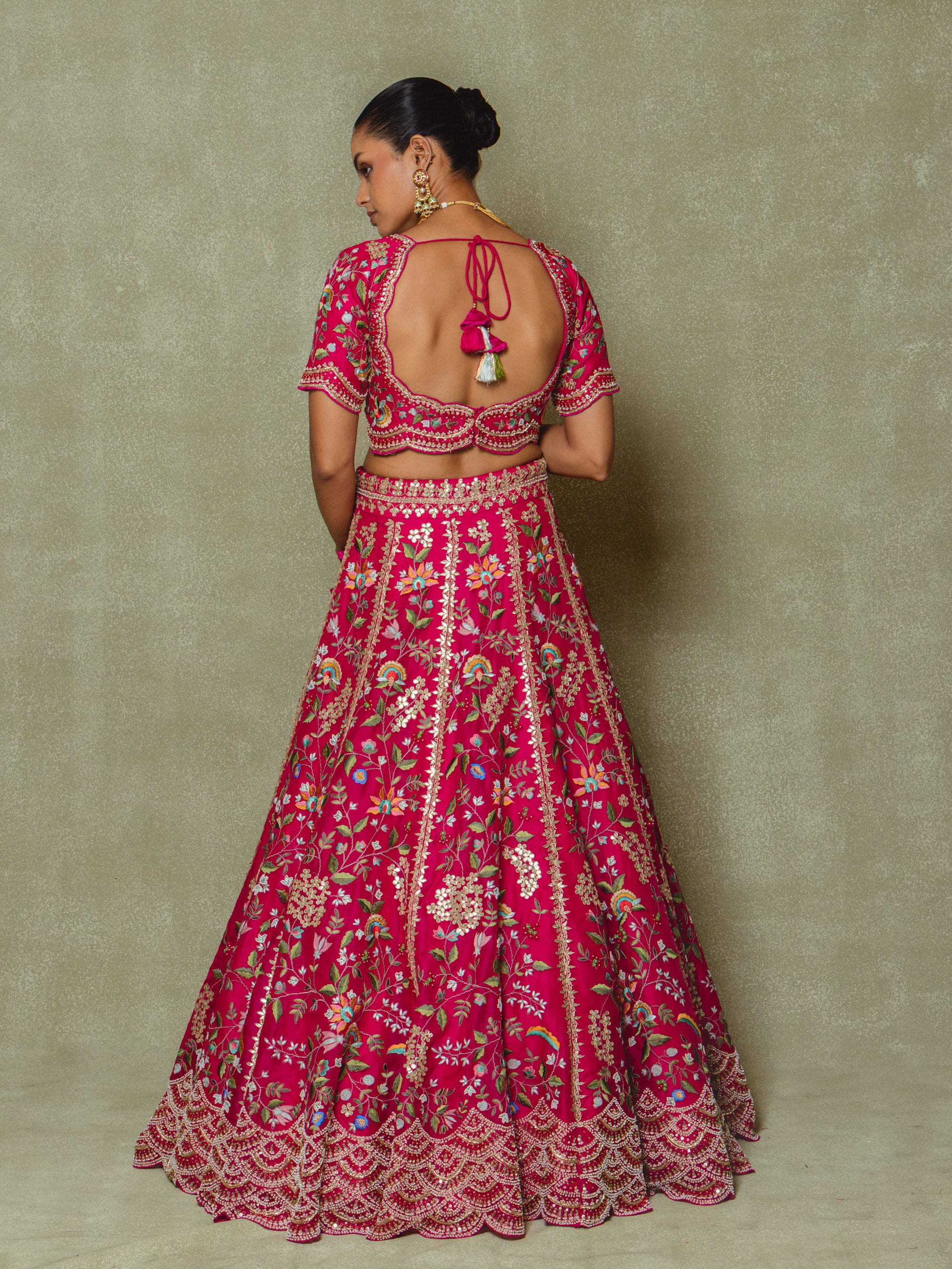 Pink Organza Embroidered Lehenga Set