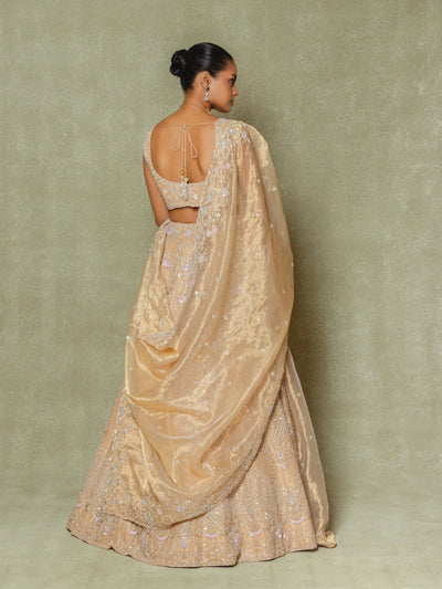 Gold Tissue Sequins Embroidered Lehenga Set - Vedant G