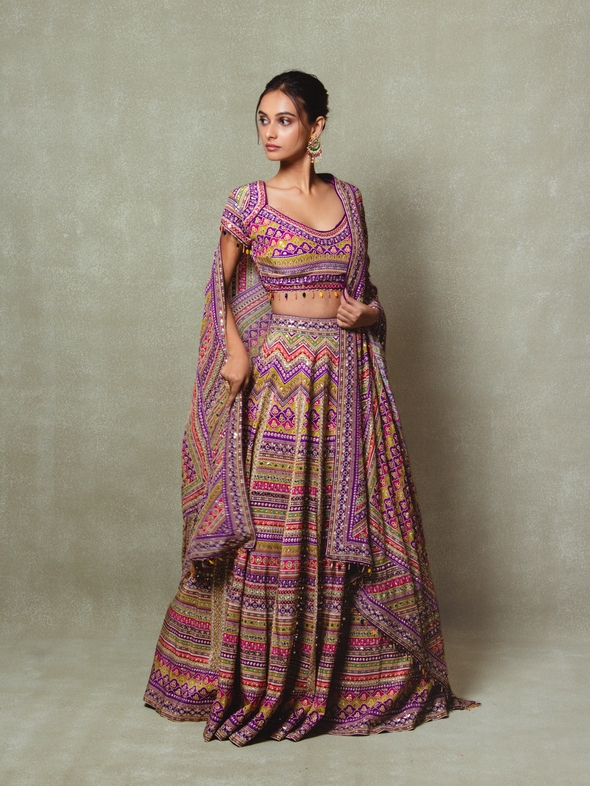 Purple Crepe Silk Digital Printed Lehenga Set