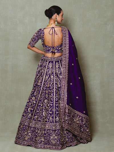 Purple Organza Embroidered Lehenga Set