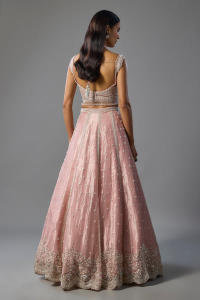 Rose Pink Tissue Sequins Embroidered Lehenga Set
