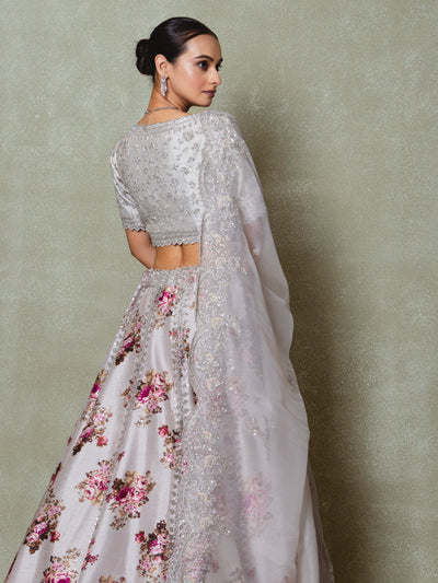 Grey Silk Embroidered Lehenga