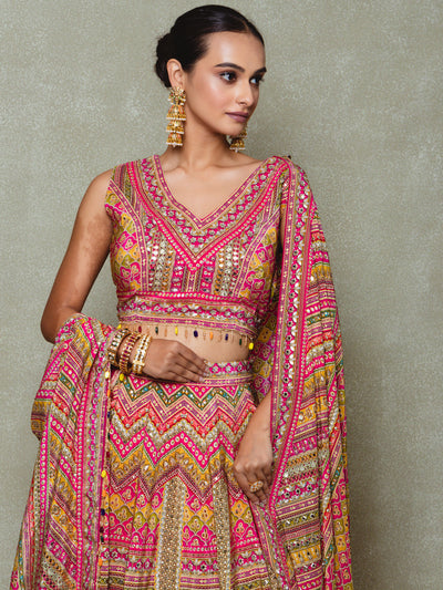 Pink Crepe Metallic Sequins Embellished Lehenga Set