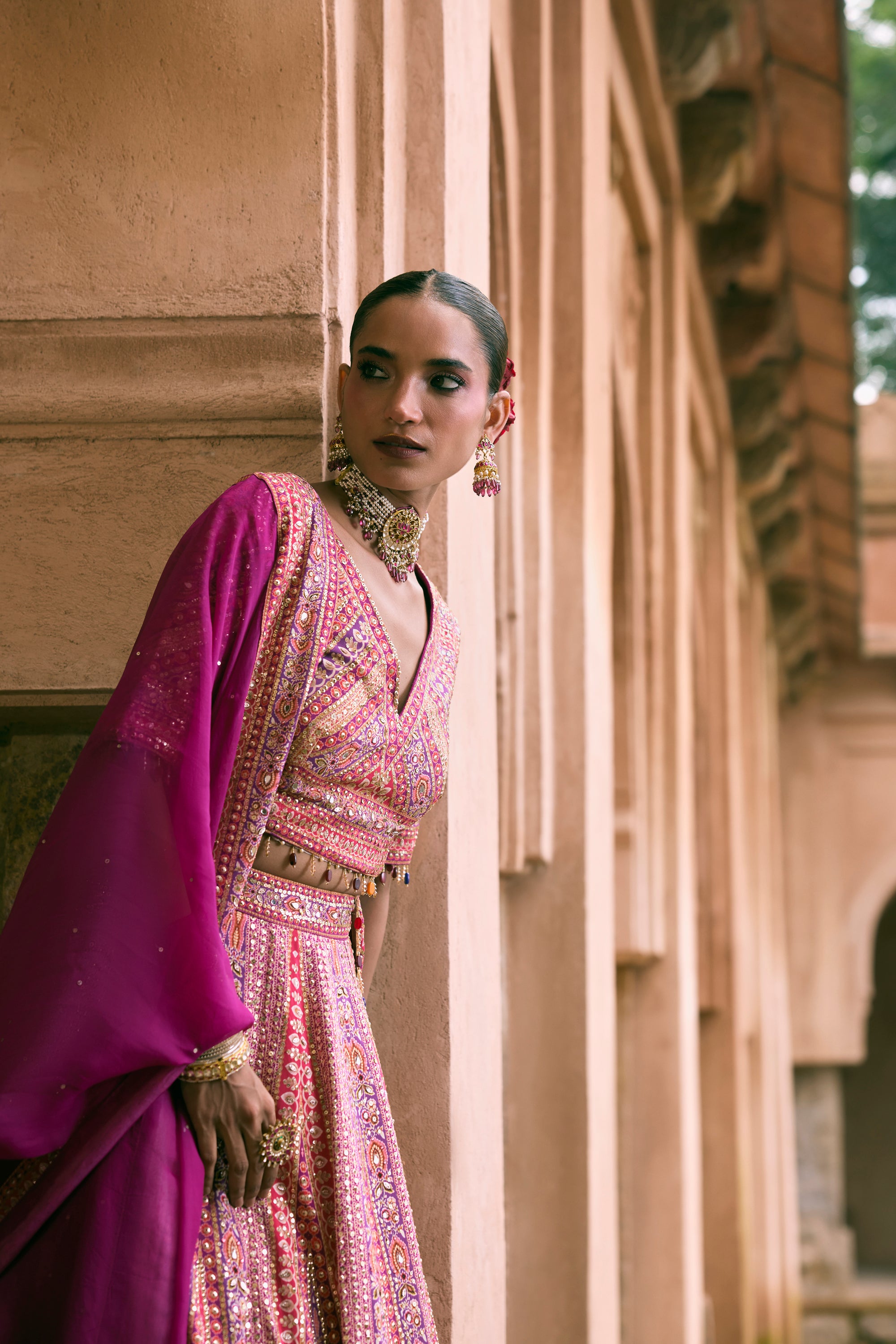 Purple Crepe Sequins Embellished Lehenga Set