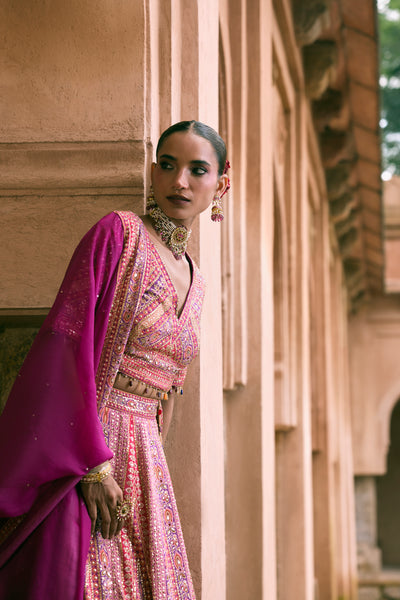 Purple Crepe Sequins Embellished Lehenga Set