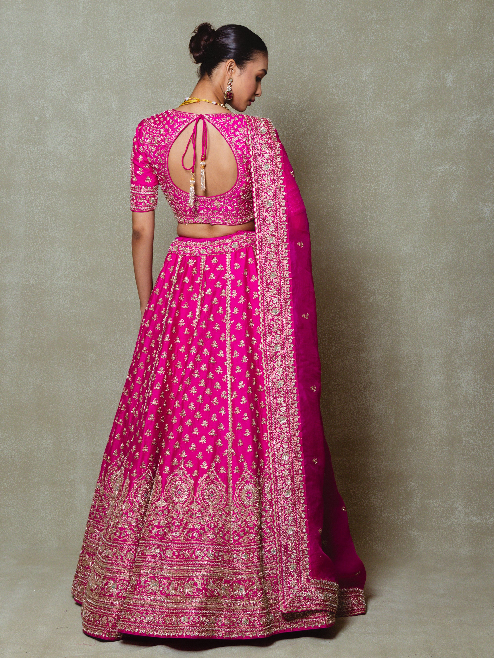 Rani Pink Tissue Embroidered Lehenga Set